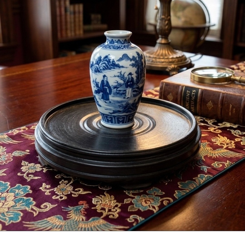Set of 2 Round Wood Display Stands Dark Brown Risers for Vases and Statues